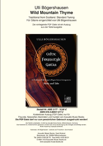 Bögershausen, Ulli: Celtic Fingerstyle Guitar. Auszug "Wild Mountain Thyme"